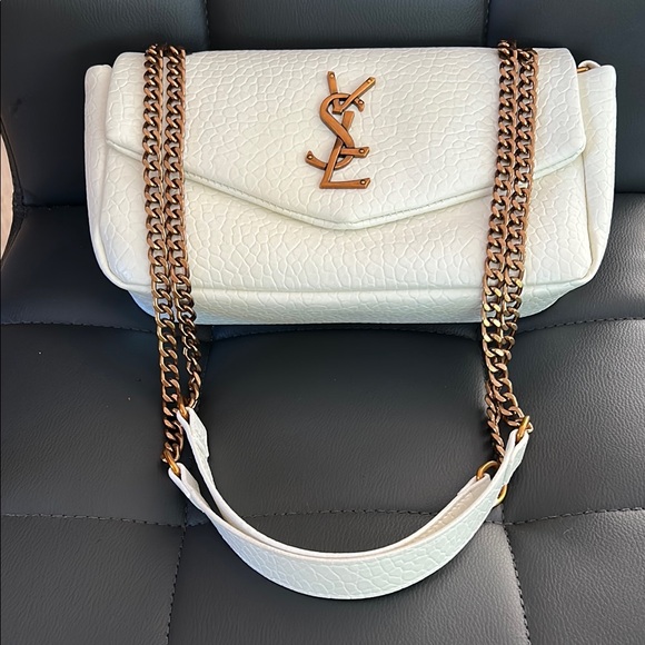 Yves Saint Laurent Handbags - Yves Saint Laurent Textured Cream Shoulder Bag with Gold Chain